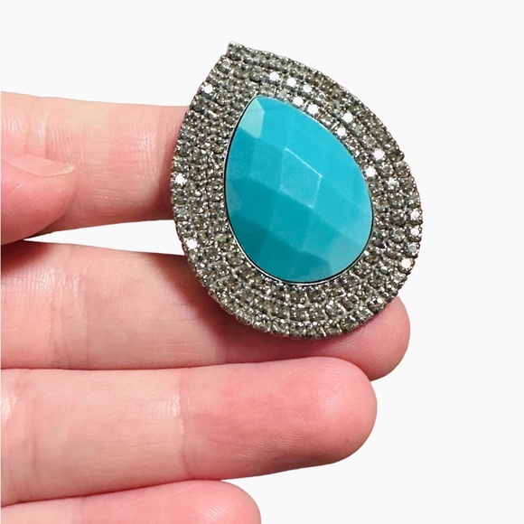 Bohemian Bardot Style Fashion Stone Turquoise Rhinestone Ring - Picture 4 of 6